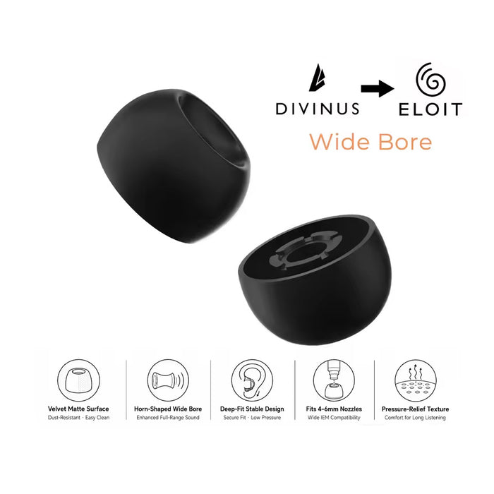 ELOIT / DIVINUS Velvet Wide Bore Silicone Earphone Eartips For 4-6mm Nozzle, Soft Deeply Ear Tips For Earbuds Dunu AFUL