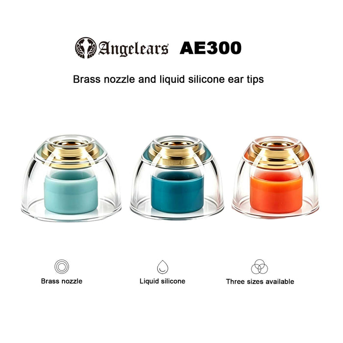Angelears AE300 Brass Nozzle Liquid Silicone Hybrid Eartips | High-Density Brass Core Soft Silicone Tips S/M/L 3-Pair Pack