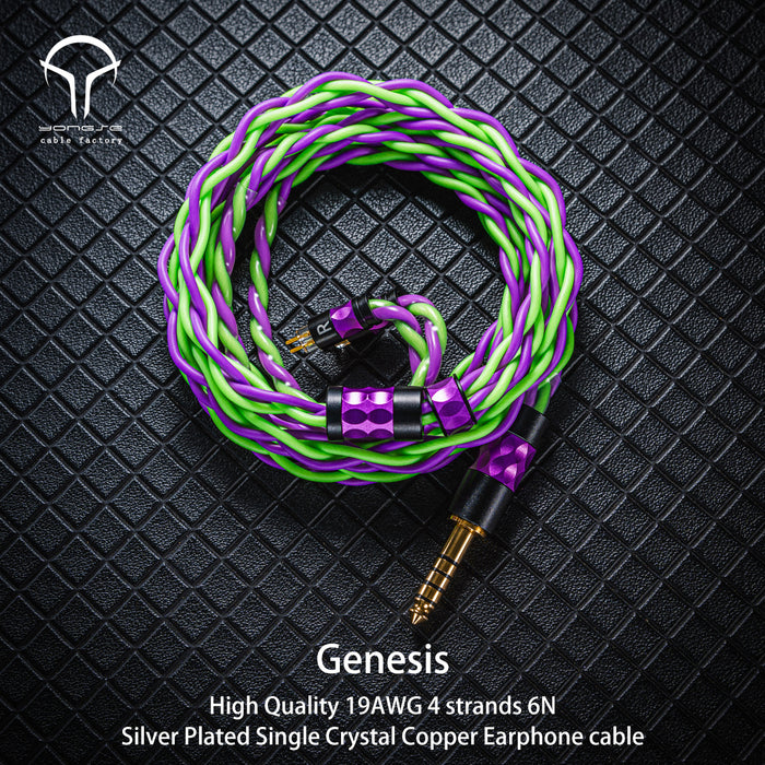 YONGSE Genesis High Quality 19AWG 4 strands 6N Silver Plated Single Crystal Copper Earphone cable