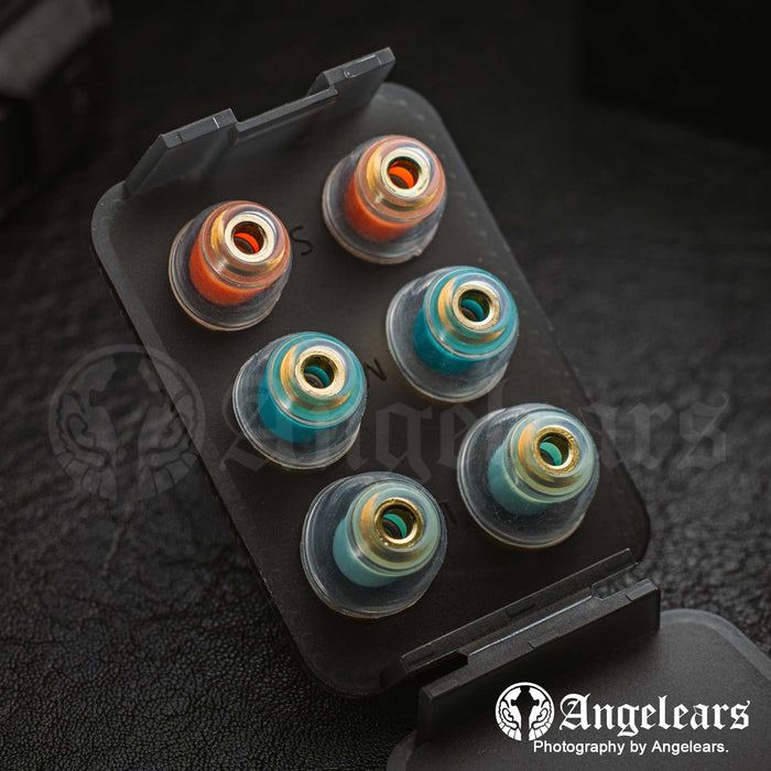 Angelears AE300 Brass Nozzle Liquid Silicone Hybrid Eartips | High-Density Brass Core Soft Silicone Tips S/M/L 3-Pair Pack