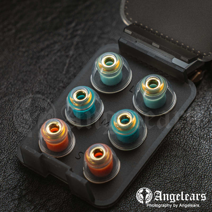 Angelears AE300 Brass Nozzle Liquid Silicone Hybrid Eartips | High-Density Brass Core Soft Silicone Tips S/M/L 3-Pair Pack