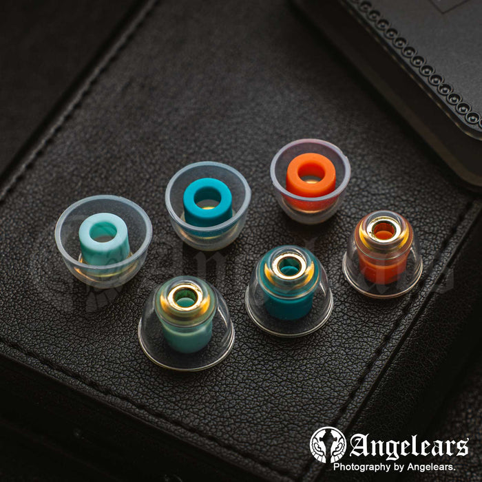 Angelears AE300 Brass Nozzle Liquid Silicone Hybrid Eartips | High-Density Brass Core Soft Silicone Tips S/M/L 3-Pair Pack