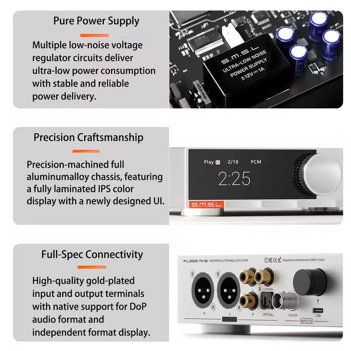 SMSL PL200 MK2 Hi-res CD Player ES9039Q2M DAC Chip Bluetooth USB Clock Input 3.5mm/4.4mm Headphone Optical Coaxial Output