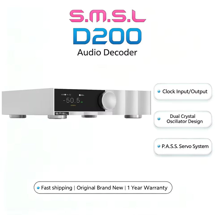 SMSL D200 ROHM BD34352EKV Desktop DAC & Preamp | External 10MHz Clock Input | Full MQA