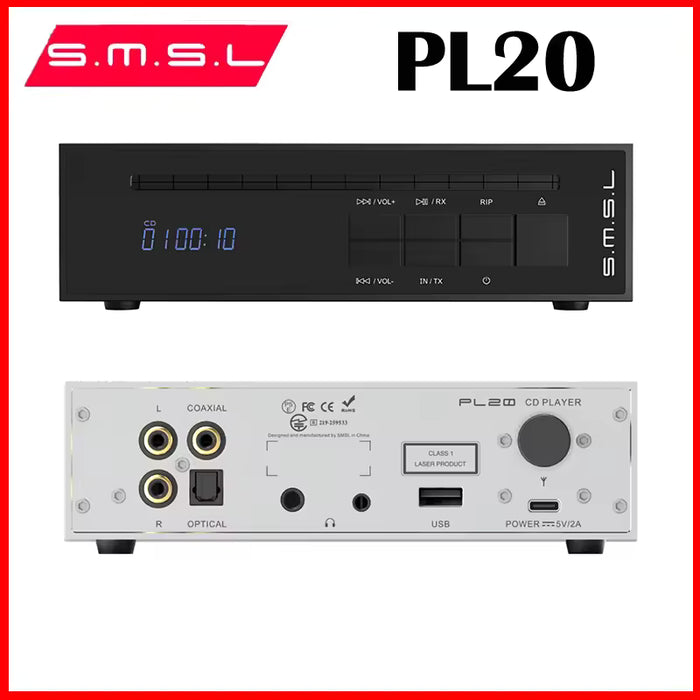 SMSL PL20 Desktop CD Player | Dual CS43131 DAC | One-Touch Lossless CD Ripping | Bidirectional Bluetooth 5.3