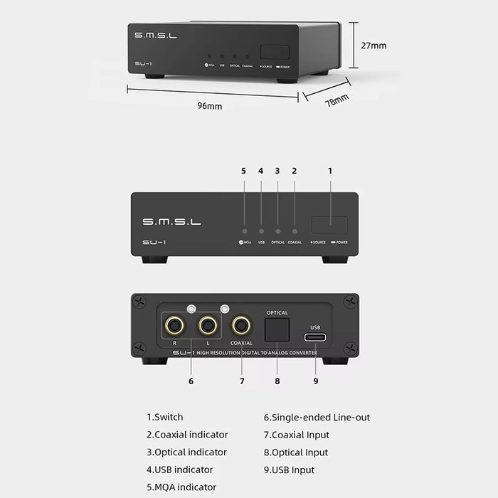SMSL SU-1 MQA Audio DAC | AK4493S Chip USB Interface