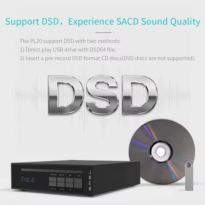 SMSL PL20 Desktop CD Player | Dual CS43131 DAC | One-Touch Lossless CD Ripping | Bidirectional Bluetooth 5.3
