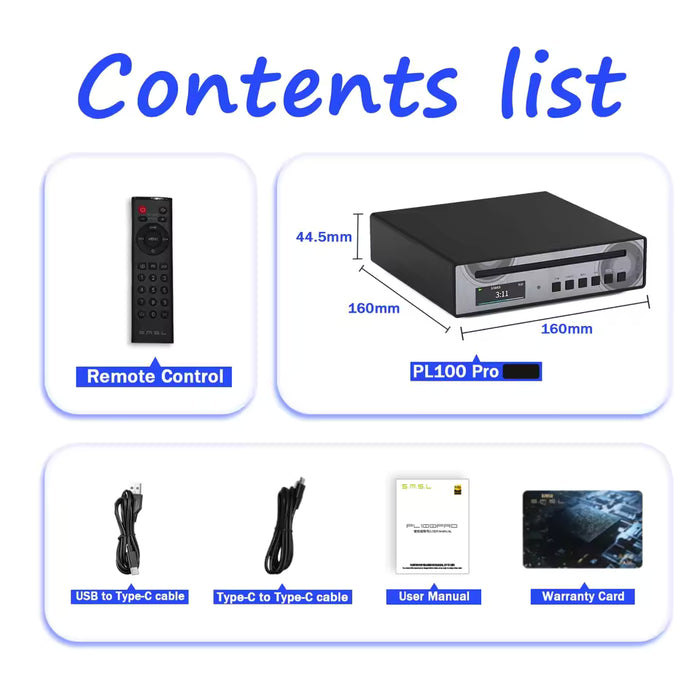 SMSL PL100 Pro MQA-CD Player | Dual CS43131 Audio DAC & Headphone Amplifier