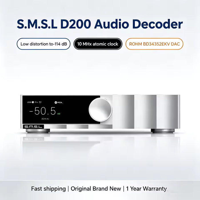SMSL D200 ROHM BD34352EKV Desktop DAC & Preamp | External 10MHz Clock Input | Full MQA
