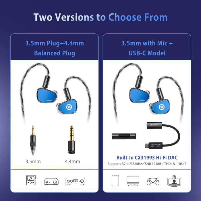 JUZEAR Nimbus HiFi IEM Dynamic In-ear Earphone 3 Tuning Nozzles 3.5+4.4mm/ 3.5mm+Type-C Mic Gaming Headphone Music Earbuds