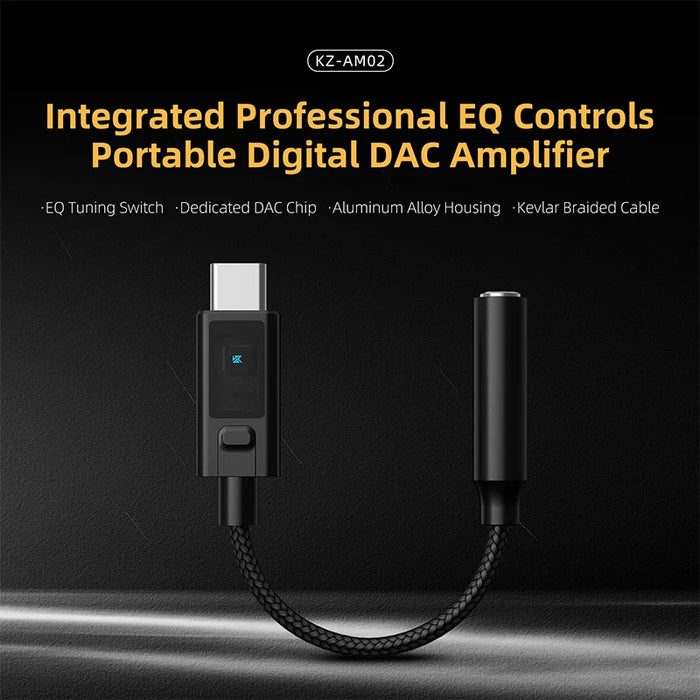KZ AM02 Portable DAC Decoding Amplifier USB C to 3.5mm Audio Adapter with Professional 4-Stage EQ Tuning